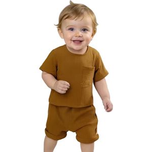 Zomer Kledingset Baby - Peuter - Jongen - Bruin - Korte Broek - Shirt - 3-6 mnd