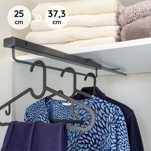 Eleganca Uitschuifbare Kledingstang - 25 x 6.8 x 6.4 cm - Kledingroede Verstelbaar - 26 cm Inbouwdiepte - Kledingstangen - Garderobestang - 15 kg Draagvermogen - Antraciet