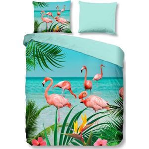 Zachte Dekbedovertrek Lits-Jumeaux Flamingo Multi | 240x200/220 | Soepel En Kleurecht | Strijkvrij