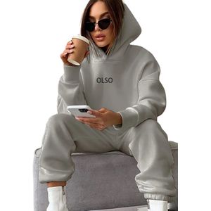 Livano Joggingpak Dames - Huispak - Trainingspak - Volwassenen - Capuchon - Jogging Pak - Joggingbroeken - Broek - Hoodie - Grijs - Maat S