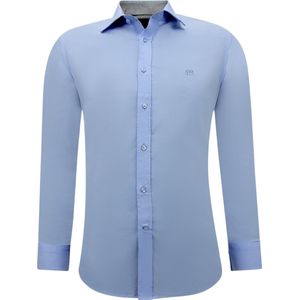 Overhemd Heren - Heren Overhemden Lange Mouw - Blouse Heren - Slim fit Overhemd Heren - 3037 - Blauw