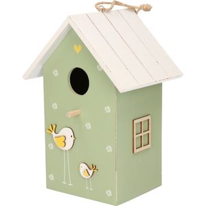 Nestkast/vogelhuisje hout groen met wit dak 15 x 12 x 22 cm