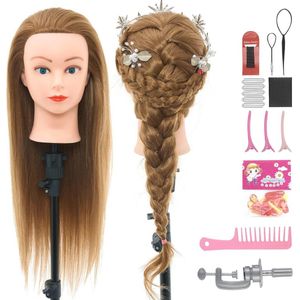 Kappershoofd 28 inch met 60% echt haar en haarstyling set - Trainingshoofd voor kapsalon en cosmetologie