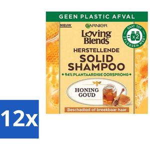 12 x Garnier - Loving Blends - Solid Shampoo - Honing Goud - Beschadigd of Breekbaar Haar - 1 Fles Shampoo - Vaste Shampoo - Shampoo Bar - Biologische Shampoo - Duurzame Shampoo - Shampoo Zonder Plastic