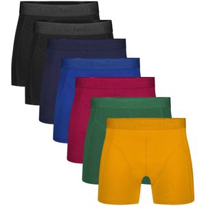 Bamboo Basics Heren Bamboe Boxershorts Rico (7-pack) - Zwart, Navy, Blauw, Rood, Groen & Geel Ton Sur Ton - Ondergoed Heren - Boxershort Heren Lange pijp - Maat S