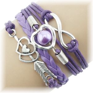 Fako Bijoux® - Multi Armband - Infinity Hart Cupido - Paars