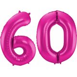 Cijfer ballonnen - Verjaardag versiering 60 jaar - 85 cm - roze