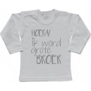 Shirt Aankondiging zwangerschap Ik word grote broer | lange mouw | wit/grijs | maat 98 zwangerschap aankondiging bekendmaking Baby big bro brother