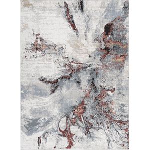 SURYA Vloerkleed - Woonkamer, Slaapkamer - Modern Abstract Tapijt EMMA - Grijs/Rood - 160x220 cm