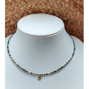 SWAN - halsketting - natuursteen kralen - 2mm - facet geslepen - turquoise groen - stainless steel - bedel