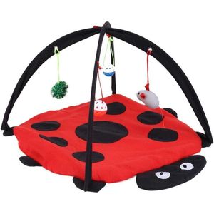 Spielmatte für Katzen - Baumwolle - Aktivitätszentrum - 4 Spielzeugen - Katzenbett - 60 x 60 x 34 cm - Rot Schwarz .