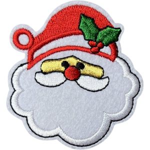 Kerstman Santa Claus Strijk Embleem Patch L 6.5 cm / 7 cm / Wit Rood
