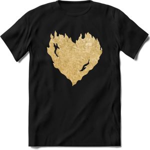 Valentijn Goud Hart T-Shirt | Grappig Valentijnsdag Cadeautje voor Hem en Haar | Dames - Heren - Unisex | Kleding Cadeau | - Zwart - M