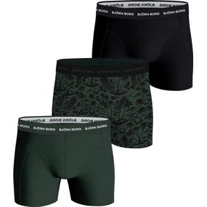 Björn Borg Cotton Stretch Boxershort Heren - Zwart/Groen - 3 stuks - Heren onderbroeken - Katoenen Boxer - Maat L