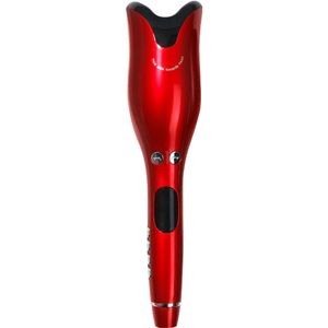 Automatische haarkrultang, keramische krultang met lcd-scherm, roterende krultang met constante temperatuur, golvende krultang rood (EU-stekker)