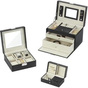 Treasury Juwelendoos 3-dlg - Sieraden doos met spiegel - Horlogebox - Zwart