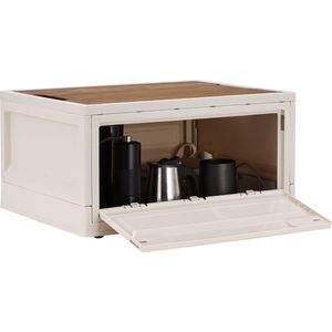 Navaris opvouwbare camping opbergkist - Opbergbox met wieltjes - 35 L opbergdoos met deksel - Stapelbare organizer krat - Tweezijdig te openen - Beige