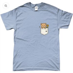 T-shirt - met opdruk - beertje in borstzakje - licht blauw - L