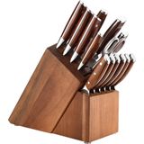 Xinzuo B27 Yi - Messenset - 15-delig - Damascus Staal - Rozenhouten Handgrepen - Inclusief Acaciahouten Messenblok