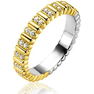 ZINZI gold plated zilveren ring (4mm breed) bezet met witte zirkonia's ZIR2686Y