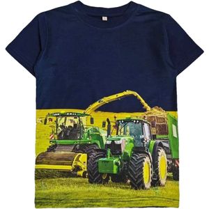 T-shirt met tractor, John Deere, blauw, trekker, full colour print, kids, kinder, maat 98/104, stoer, mooie kwaliteit!