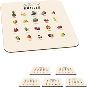 Onderzetters voor glazen - Fruit - Eten - Keuken - 10x10 cm - Glasonderzetters - 6 stuks