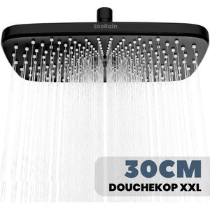 EcoRain© Regendouchekop XL 30 CM - Waterbesparende Douchekop - Hoge Druk - Rechthoekig - Groot - Regendouche - Zwart