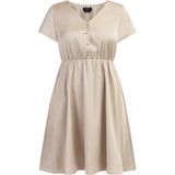 usha BLACK LABEL - Jurk - Beige - Knoopsluiting - V-hals - Gedrapeerd - Kort/mini