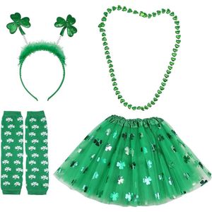 St. Patrick's Day Costume Accessory Set - Green Headband, Gloves, Necklace, Tutu for Adult girls Party