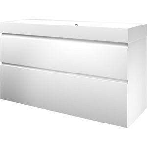 Proline polystone Loft badmeubelset met wastafelonderkast met 2 asymmetrische lades en polystone wastafel met 2 kraangaten 120 x 70 x 46 cm, mat wit /
