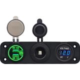 ProRide - 12V USB Autolader - Groen - 2 Poorten - QC3.0 - Voltmeter en 12V/24V Sigarettenplug - Drievoudig inbouw