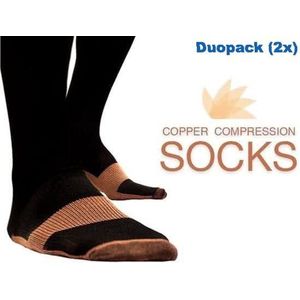 Duopack (2x) compressie sokken zwart koper - Compressie kousen - Vliegtuig sokken - Steunkousen reis - Maat 36-41