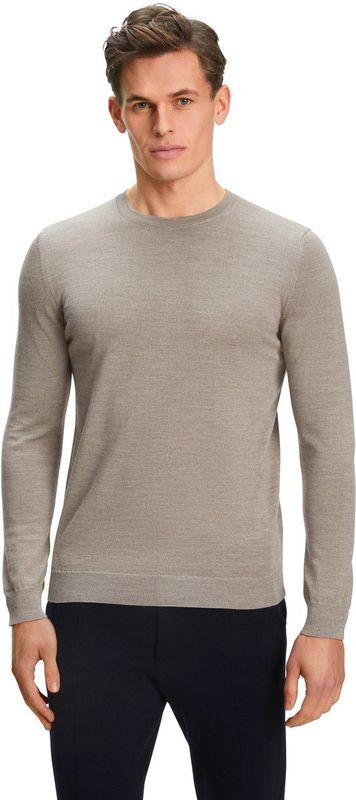 FALKE Basic New Merino Crew Neck elegante klassieker wol trui heren beige - maat S