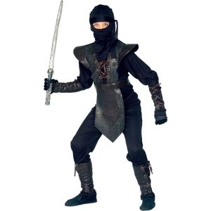 Widmann - Ninja & Samurai Kostuum - Zwarte Ninja Assault Kostuum Jongen - Bruin - Maat 128 - Carnavalskleding - Verkleedkleding