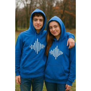 Kinder Hoodie “Soundwave” – Blauwe Hoodie met Witte Print – Muziekdesign – Unisex Trui 3-4 Jaar – Stoer & Comfortabel Cadeau