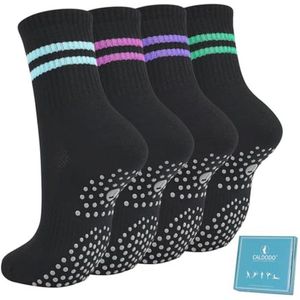 Antislipsokken voor Dames - 4 Paar Yogasokken 39-42 - Comfortabele Grip Sokken voor Training en Thuis