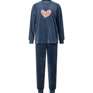 Warme velours dames pyjama van Lunatex 124209 navy-bruin maat S