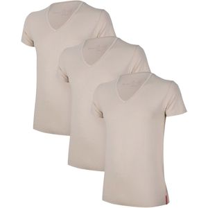 Undiemeister T Shirt Heren - Slim Fit T-shirt - 3-Pack - Desert Sand (Khaki) - Mellowood Tencel - Ademend en Temperatuurregulatie - Korte mouwen - Diepe V-hals - Maat S