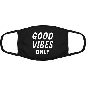 Good Vibes only mondkapje | positiviteit | relaxing | vakantie| gezichtsmasker | bescherming | bedrukt | logo | Zwart mondmasker van katoen, uitwasbaar & herbruikbaar. Geschikt voor OV