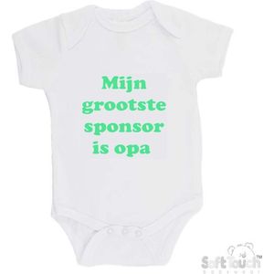 100% katoenen Romper ""Mijn grootste sponsor is opa"" Unisex Katoen Wit/mint Maat 62/68
