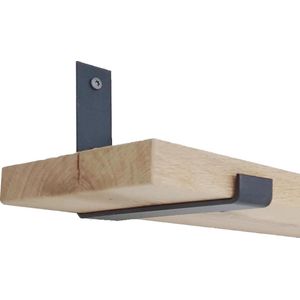 GoudmetHout Massief Eiken Wandplank - Wandrek - 80x20 cm - Industriële Plankdragers L-vorm Up - Staal - Mat Blank