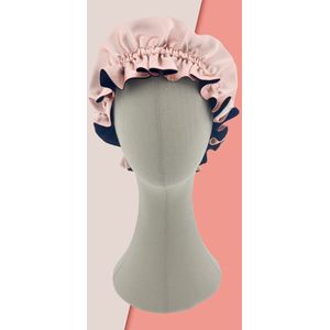Linnen & Silk Zijden Double-Lagen & Duo-Kleur Slaapmuts OEKO-TEX Standard 100 22 Momme 100% 6A Pure Silk ""Care Your Hair"" Extremé Luxe Silk Bonnet - Satin WarmRosé+Zwart