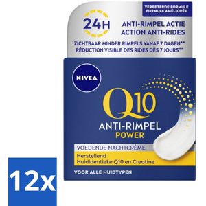 12 x NIVEA - Nachtcrème - Q10 POWER Anti-Rimpel - Voor alle huidtypen - Met Q10 & Creatine - 50 ml - Nivea Q10 - Anti-rimpel Crème - Nachtcrème - Rimpels Verminderen - Fijne Lijntjes