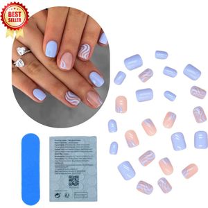 GUAPÀ® Plaknagels | 24 stuks valse nagels | Press On Nails | Zelfklevende Plaknagels | Nepnagels | Kunstnagels | Compleet plaknagels starterspakket | Nagels Wraps | Nail Art | Winter Kerst Nagels | 24 stuks plaknagels Baby Blue Nail Art