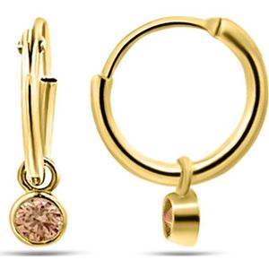 Silventi 9NBSAM-G230180 Gouden Oorringen 11mm met Hangertje - Zirkonia - 3,6mm - Champagne - 14 Karaat - Goud