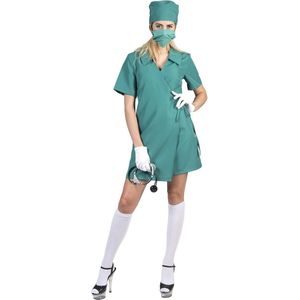 Funny Fashion - Dokter & Tandarts Kostuum - Bedwelmende Operatiekamer Chirurg - Vrouw - Groen - Maat 40-42 - Carnavalskleding - Verkleedkleding