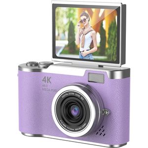 Digitale camera - 1080P HD 48MP digitale point-and-shoot camera met 2,4 inch HD-klapscherm, ingebouwde LED-vullamp, 8x digitale zoom, voor tieners en studenten - met 32G geheugenkaart (paars)