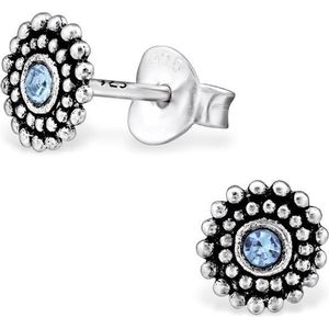 Aramat jewels ® - Zilveren oorbellen zilver geoxideerd kristal licht blauw 6mm