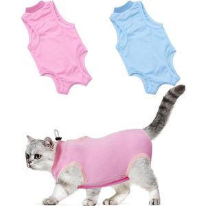 Kattenrevalidatiekleding postoperatief herstel anti-kras zachte kattenkleding - roze blauw .