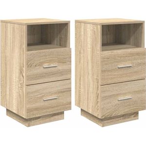 vidaXL - Nachtkastjes - 2 - st - met - 2 - lades - 36x36x68 - cm - sonoma - eikenkleurig